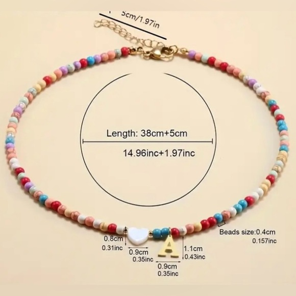 Letter “R” + Heart on Mixed Colour Beaded Necklace - Picture 2 of 2